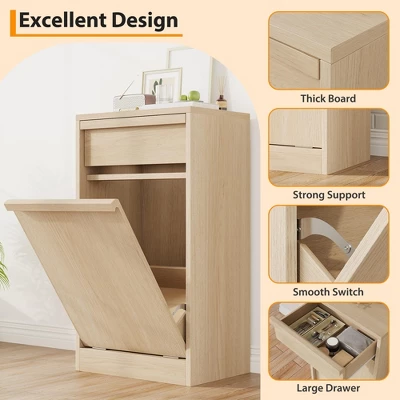 10 Gallon Tilt-Out Trash Cabinet – Modern Hidden Freestanding Garbage Can & Laundry Hamper, Pet-Proof Storage Cabinet, 1-Drawer Oa 3 10 Gallon Tilt-Out Trash Cabinet – Modern Hidden Freestanding Garbage Can & Laundry Hamper, Pet-Proof Storage Cabinet, 1-Drawer Oa