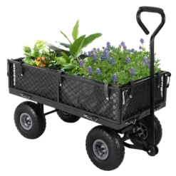 Heavy Duty Steel Garden Cart Folding Utility Wagon With Removable Cart Liner