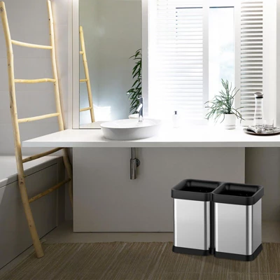 2×5.3 Gallon (20L) Dual Compartment Open Top Trash Can, Fingerprint Proof Brushed Stainless Steel, Anti-Slip Base, Garbage Bag Fixing Holes, Silver 6 2×5.3 Gallon (20L) Dual Compartment Open Top Trash Can, Fingerprint Proof Brushed Stainless Steel, Anti-Slip Base, Garbage Bag Fixing Holes, Silver - Image 4