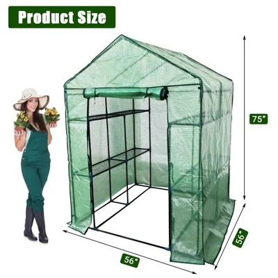 Walk-in Greenhouse With Roll-Up Zipper Door 57 X 57 X 76 Portable 3-Tier 6-Shelf Steel Frame Greenhouse For Indoor Outdoor Garden Patio, Green 3 Walk-in Greenhouse With Roll-Up Zipper Door 57 X 57 X 76 Portable 3-Tier 6-Shelf Steel Frame Greenhouse For Indoor Outdoor Garden Patio, Green