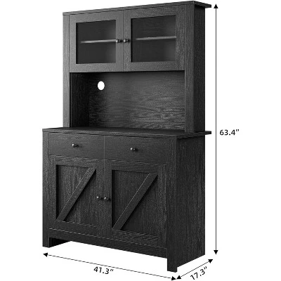 Kitchen Pantry Storage Cabinet With Microwave Stand & Coffee Bar Cabinet,Freestanding Hutch Cabinet With 4Doors 3 Kitchen Pantry Storage Cabinet With Microwave Stand & Coffee Bar Cabinet,Freestanding Hutch Cabinet With 4Doors