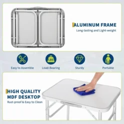 Small Folding Table, Adjustable Height Aluminum Frame Foldable Camping Table With Carrying Handle 12 Small Folding Table, Adjustable Height Aluminum Frame Foldable Camping Table With Carrying Handle -House Beautiful GUEST 5e0b33f0 3f6c 45e8 8dc1 603427ac1577 1