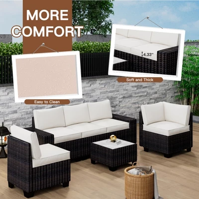 Jojoka 6 Pieces Outdoor Patio Sectional Furniture PE Rattan Sofa Set, All Weather Wicker Modular Patio Conversation Couch Sets With Coffee Table 3 Jojoka 6 Pieces Outdoor Patio Sectional Furniture PE Rattan Sofa Set, All Weather Wicker Modular Patio Conversation Couch Sets With Coffee Table