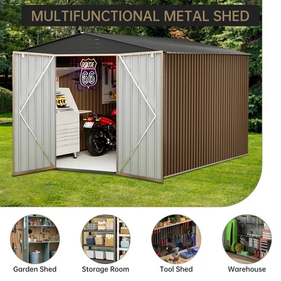 8x8 FT Outdoor Storage Shed,Utility Metal Tool Storage With Lockable Doors And Updated Frame Structure, Large Garden Shed For Backyard 7 8x8 FT Outdoor Storage Shed,Utility Metal Tool Storage With Lockable Doors And Updated Frame Structure, Large Garden Shed For Backyard - Image 5