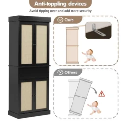 Kitchen Pantry Cabinet, Tall Storage Cabinet With Rattan Doors And Adjustable Shelves, Freestanding Cupboard With Drawer For Bathroom, (Black) 17 Kitchen Pantry Cabinet, Tall Storage Cabinet With Rattan Doors And Adjustable Shelves, Freestanding Cupboard With Drawer For Bathroom, (Black) -House Beautiful GUEST 6003ecf5 05a0 45bc b87e bab4ec795719