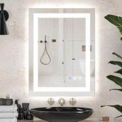 LED Bathroom Mirror With Front And Backlight,24x32 Inch Black Framed Gradient Front And Backlit LED Mirror For Bathroom -House Beautiful GUEST 6038ad33 7325 45a2 98ef 1224506e768d