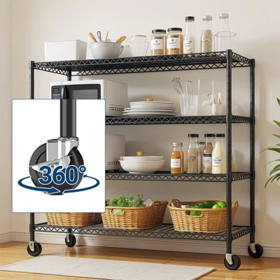 4 Tier Wire Rack Shelving Unit With Wheels, 2,200 Lb Capacity Height Adjustable Heavy Duty Metal Storage Shelves 7 4 Tier Wire Rack Shelving Unit With Wheels, 2,200 Lb Capacity Height Adjustable Heavy Duty Metal Storage Shelves - Image 5