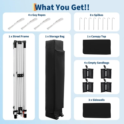 10'x10' Pop-Up Canopy Tent With 3 Sidewalls – Waterproof & UV Resistant Outdoor Gazebo, Easy-Up Sun Shade Shelter For Parties, Events, Black 8 10'x10' Pop-Up Canopy Tent With 3 Sidewalls – Waterproof & UV Resistant Outdoor Gazebo, Easy-Up Sun Shade Shelter For Parties, Events, Black - Image 6