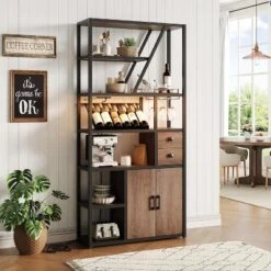 Jojoka Bar Cabinet With Rack,Liquor Stand With Glass Holder & LED Lights,Coffee Sideboard Cabinet For Living Room -House Beautiful GUEST 628832d1 bed3 496d 8d3e 3b458eb57862