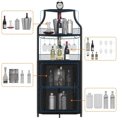 Corner Wine Cabinet With Detachable Wine Rack, 5-Tier Industrial Corner Bar Cabinet With Barn Door And Glass Holder 6 Corner Wine Cabinet With Detachable Wine Rack, 5-Tier Industrial Corner Bar Cabinet With Barn Door And Glass Holder - Image 4