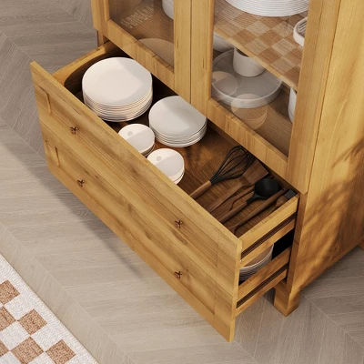 Arched Kitchen Pantry Cabinet, Modern 70in Tall Storage Cabinet Freestanding Farmhouse Cupboard With 2 Drawers And Adjustable Shelves 5 Arched Kitchen Pantry Cabinet, Modern 70in Tall Storage Cabinet Freestanding Farmhouse Cupboard With 2 Drawers And Adjustable Shelves - Image 3