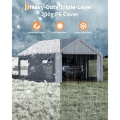 12 X 20FT Heavy Duty Carport With Roll-Up Windows, Portable Garage With Removable Sidewalls & Doors