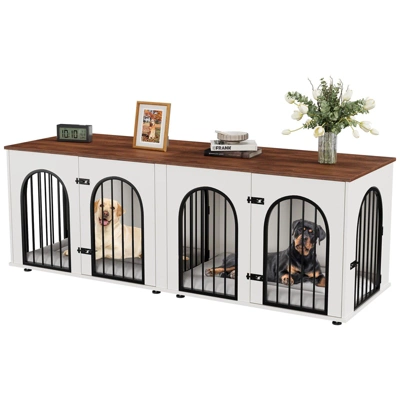 71" Large Dog Crate Furniture For 2 Dogs, Wooden Double Dog Crate With Door, Indoor Dog Kennel TV Stand With Divider And Cushion 9 71" Large Dog Crate Furniture For 2 Dogs, Wooden Double Dog Crate With Door, Indoor Dog Kennel TV Stand With Divider And Cushion - Image 7