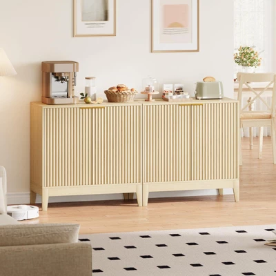 Small Fluted Sideboard Cabinet With Storage, 32" Modern Sideboard Buffet Storage Console Table, Mid Century 2 Doors Accent Cabinet With Doors 4 Small Fluted Sideboard Cabinet With Storage, 32" Modern Sideboard Buffet Storage Console Table, Mid Century 2 Doors Accent Cabinet With Doors - Image 2