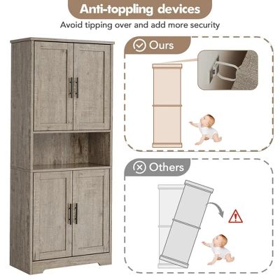 70 Inch Tall Kitchen Pantry Cabinet, Freestanding Storage Cabinet With 4 Doors And Adjustable Shelves, Utility Hutch Cupboard 7 70 Inch Tall Kitchen Pantry Cabinet, Freestanding Storage Cabinet With 4 Doors And Adjustable Shelves, Utility Hutch Cupboard - Image 5