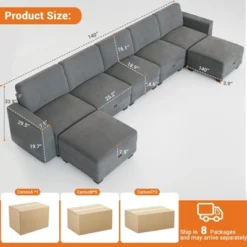 7-Seat Modular Sectional Sleeper Sofa With Storage Ottomans, U Shaped Convertible Couch For Apartment Or Home