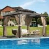 10' X 13' Hardtop Gazebo Metal Gazebo Aluminum Frame, Double Galvanized Steel Roof Curtains Netting Included Pergolas For Patios Garden Parties Khaki -House Beautiful GUEST 65056963 cbbf 416f 858f b1f0eaf112dd 1
