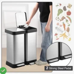 Kitchen Trash Can 2 X 7.93 Gal (2 X 30L) Dual Trash Can With Recycle Bin Stainless Steel Garbage Can -House Beautiful GUEST 65078256 fd53 4d5d b5e9 6047463302e0