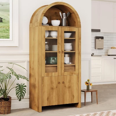 Kitchen Pantry Cabinet,Wood Arched Cupboard Storage Cabinet With 4 Doors,Hidden Drawer And Adjustable Shelves 9 Kitchen Pantry Cabinet,Wood Arched Cupboard Storage Cabinet With 4 Doors,Hidden Drawer And Adjustable Shelves - Image 7
