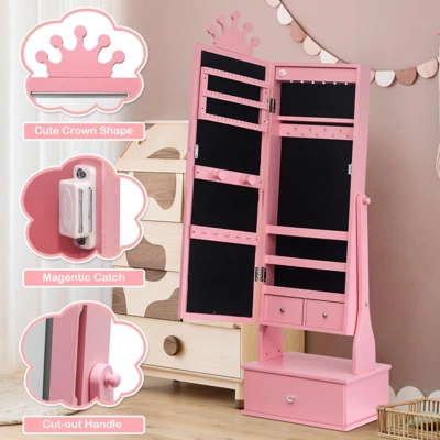 Kids Jewelry Armoire Cabinet With Full-Length Mirror, 46" Jewelry Armoire With Led Light, Jewelry Organizer With 3 Storage Drawers 5 Kids Jewelry Armoire Cabinet With Full-Length Mirror, 46" Jewelry Armoire With Led Light, Jewelry Organizer With 3 Storage Drawers - Image 3