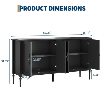 Large Sideboard Cabinet, 59" Modern Credenza Buffet Table Coffee Bar Wine Bar, Storage Cabinet With Adjustable Shelves 4 Large Sideboard Cabinet, 59" Modern Credenza Buffet Table Coffee Bar Wine Bar, Storage Cabinet With Adjustable Shelves - Image 2