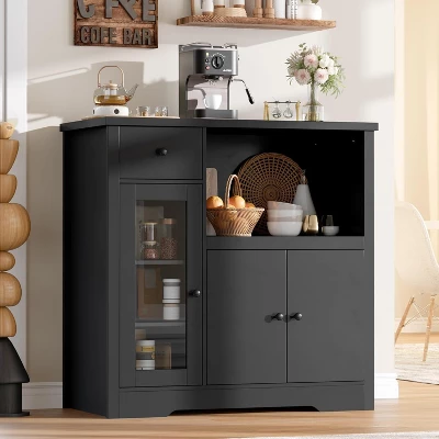 Kitchen Microwave Cabinets With Storage, Buffet Cabinet Sideboard With 3 Doors,1 Drawer And Adjustable Shelves, Pantry Storage Cabinet For Kitchen 9 Kitchen Microwave Cabinets With Storage, Buffet Cabinet Sideboard With 3 Doors,1 Drawer And Adjustable Shelves, Pantry Storage Cabinet For Kitchen - Image 7