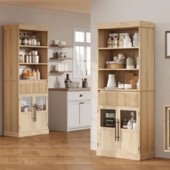 70" Kitchen Pantry Cabinet, Tall Storage Cabinets With Drawer & 2 Glass Doors And 3 Shelves, Floor Cabinet 12 70" Kitchen Pantry Cabinet, Tall Storage Cabinets With Drawer & 2 Glass Doors And 3 Shelves, Floor Cabinet -House Beautiful GUEST 662cc913 af9c 468b ae97 e84a1c31e0fe 1