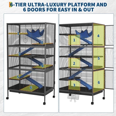 59" 6-Tier Small Animal Cage - Rolling Critter Nation Habitat For Ferrets/Chinchillas/Rabbits W/Ramps & Platforms, Black 3 59" 6-Tier Small Animal Cage - Rolling Critter Nation Habitat For Ferrets/Chinchillas/Rabbits W/Ramps & Platforms, Black