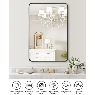 Jojoka Black Metal Framed Bathroom Mirror For Wall - 24X36 Inch Rounded Rectangle Matte Vanity Bathroom Mirror Farmhouse 7 Jojoka Black Metal Framed Bathroom Mirror For Wall - 24X36 Inch Rounded Rectangle Matte Vanity Bathroom Mirror Farmhouse - Image 5