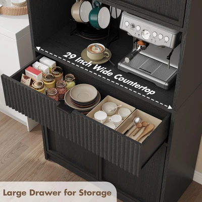 Kitchen Pantry Cabinet, 70" Tall Pantry Storage Cabinet With Countertop, Fluted Tall Cabinets With Doors And Drawer, Freestanding Cupboard 7 Kitchen Pantry Cabinet, 70" Tall Pantry Storage Cabinet With Countertop, Fluted Tall Cabinets With Doors And Drawer, Freestanding Cupboard - Image 5