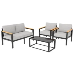 4 Piece Modern Outdoor Conversation Sets With 4 Inch Cushion & 5mm Tempered Glass Table -House Beautiful GUEST 67035360 e92b 4f15 b184 9408ad8a18c7
