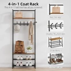 Coat Rack Shoe Bench With Double Row 8 Hooks, 3-Tier Shelf Entryway Hall Tree With Storage, Metal Frame Multifunctional Hallway Organizer, Hallway -House Beautiful GUEST 671136af 62e1 40eb b579 1b265b9d7d6e