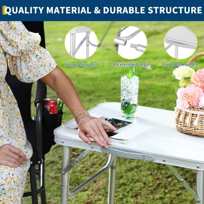 Small Folding Table, Adjustable Height Aluminum Frame Foldable Camping Table With Carrying Handle 6 Small Folding Table, Adjustable Height Aluminum Frame Foldable Camping Table With Carrying Handle - Image 4