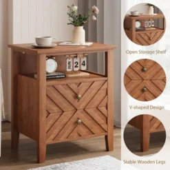 Night Stand With 2 Storage Drawers, Farmhouse Nightstand W/V-Shaped Design & Open Storage Shelf, Wooden Rustic Bedside Table -House Beautiful GUEST 675498cf 5022 4eae 9e2d 8b325c76293b 1
