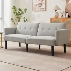 Futon Sofa Bed, Compact Loveseat, Modern Mid-Century Sleeper Sofa -House Beautiful GUEST 677c83d1 afcd 48fd a711 92f260b44018