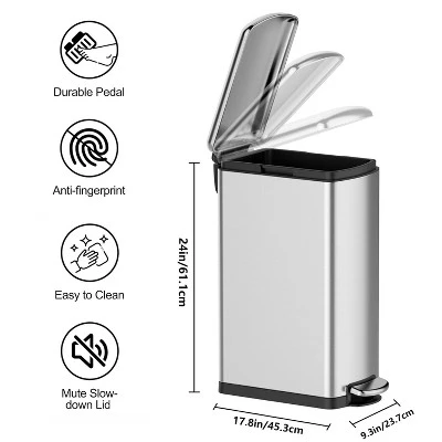 Kitchen Trash Can, Slim Stainless Steel Garbage Can With Removable Inner Bucket 4 Kitchen Trash Can, Slim Stainless Steel Garbage Can With Removable Inner Bucket - Image 2