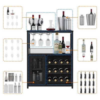 Corner Wine Rack, 3-Tier Freestanding Bar Cabinet For Kitchen, Living Room - 69x35x92cm With Glass Holder & Mesh Door 8 Corner Wine Rack, 3-Tier Freestanding Bar Cabinet For Kitchen, Living Room - 69x35x92cm With Glass Holder & Mesh Door - Image 6