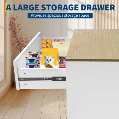 Cat Litter Box Cabinet Corner Hidden Litter Box Enclosure With Scratching Board Doors & Storage Drawer 4 Cat Litter Box Cabinet Corner Hidden Litter Box Enclosure With Scratching Board Doors & Storage Drawer - Image 2