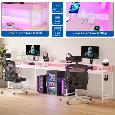 U Shaped Computer Gaming Desk, 79’’ Reversible L Shaped Computer Desk With Power Outlet & LED Strip, Office Desk With Monitor Stand 14 U Shaped Computer Gaming Desk, 79’’ Reversible L Shaped Computer Desk With Power Outlet & LED Strip, Office Desk With Monitor Stand - Image 12