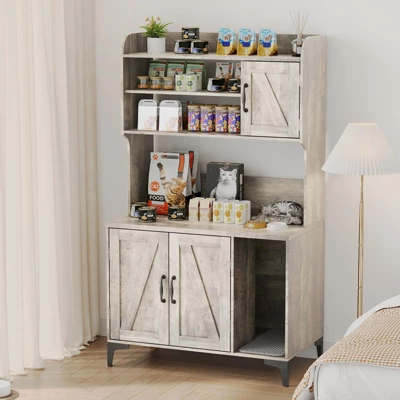 Cat Litter Box Enclosure With 4 Shelves & Storage Cabinet, 51.1 Inch Tall Hidden Cat Furniture With Scratch Pad, Multi-Functional Indoor Cat House 4 Cat Litter Box Enclosure With 4 Shelves & Storage Cabinet, 51.1 Inch Tall Hidden Cat Furniture With Scratch Pad, Multi-Functional Indoor Cat House - Image 2