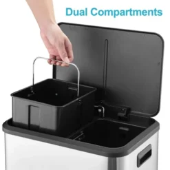 Dual Compartment Trash Can With Lid, 2x4 Gallons (30L) Stainless Steel Waste Bin With 2 Removable Inner Bucket And Soft Close Lid For Courtyard -House Beautiful GUEST 68764cd6 d7b5 4b27 a34e 6098e42dc483