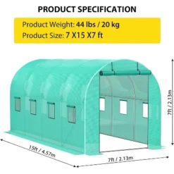 Tunnel Greenhouse 13 X 8 X 7 FT Hoop House Galvanized Steel Frame PE Cover With 6 Mesh Windows 2 Roll-Up Zipper Doors -House Beautiful GUEST 68b2dcc6 dfa9 4c43 b73a 2886558034d8