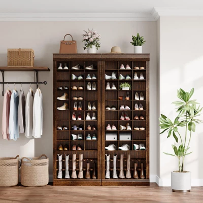 10-Tier Shoe Storage Cabinet, Tall Wooden Shoe Rack With 27 Cubbies, Freestanding Shoe Organizer 4 10-Tier Shoe Storage Cabinet, Tall Wooden Shoe Rack With 27 Cubbies, Freestanding Shoe Organizer - Image 2