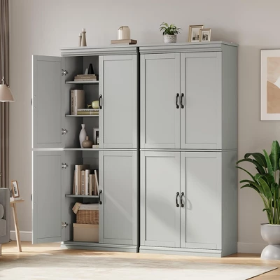 Pantry Cabinet,70" Tall Kitchen Pantry Cabinets With 2 Doors And 3 Adjustable Shelves, Freestanding Cupboard, Modern Storage Cabinet 8 Pantry Cabinet,70" Tall Kitchen Pantry Cabinets With 2 Doors And 3 Adjustable Shelves, Freestanding Cupboard, Modern Storage Cabinet - Image 6