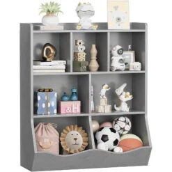 Toy Storage Cabinet, Three-Tier Kids Bookshelf And Bookcase For Storage Books And Toys, Multi Shelf With Cubby Cabinet
