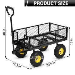550 Lbs Steel Garden Cart, Heavy Duty Metal Garden Wagon With 10" Wheels, All-Terrain Wagon With 180° Rotating Handle & Removable Sides
