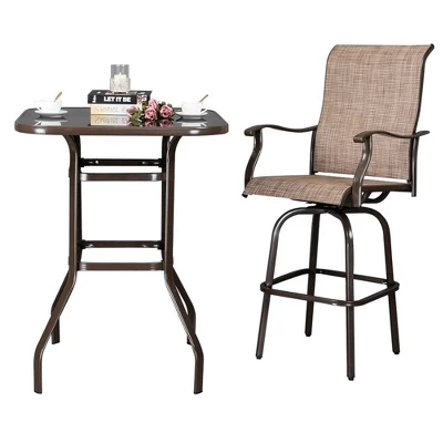 Bar Height Patio Table Bistro High Top Patio Table Outdoor Bar Table Metal Frame Tempered Glass Table 6 Bar Height Patio Table Bistro High Top Patio Table Outdoor Bar Table Metal Frame Tempered Glass Table - Image 4