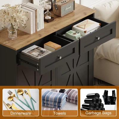 Double Tilt Out Trash Cabinet 20 Gallon,Dual Kitchen Wood Trash Can With Hideaway Drawers,Hidden Pet-Proof Garbage Can Laundry Hamper 6 Double Tilt Out Trash Cabinet 20 Gallon,Dual Kitchen Wood Trash Can With Hideaway Drawers,Hidden Pet-Proof Garbage Can Laundry Hamper - Image 4