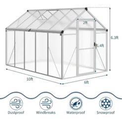 6x10 FT Greenhouse, Easy Assembly Aluminum Polycarbonate Greenhouses For Outdoors With Roof Vent And Ground Nails -House Beautiful GUEST 6a3cf648 03ce 42e4 bd41 6f7b98d55881