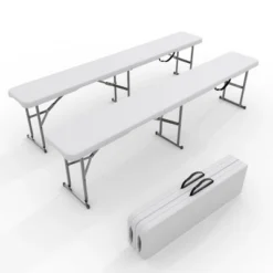 Portable Folding Bench 6 Foot 2-Pack, HDPE Plastic Bench With Carrying Handle For Outdoor, Picnic, Camping, Sports, White -House Beautiful GUEST 6a9c1043 c2fe 4fae 9dea 4758562ac92a